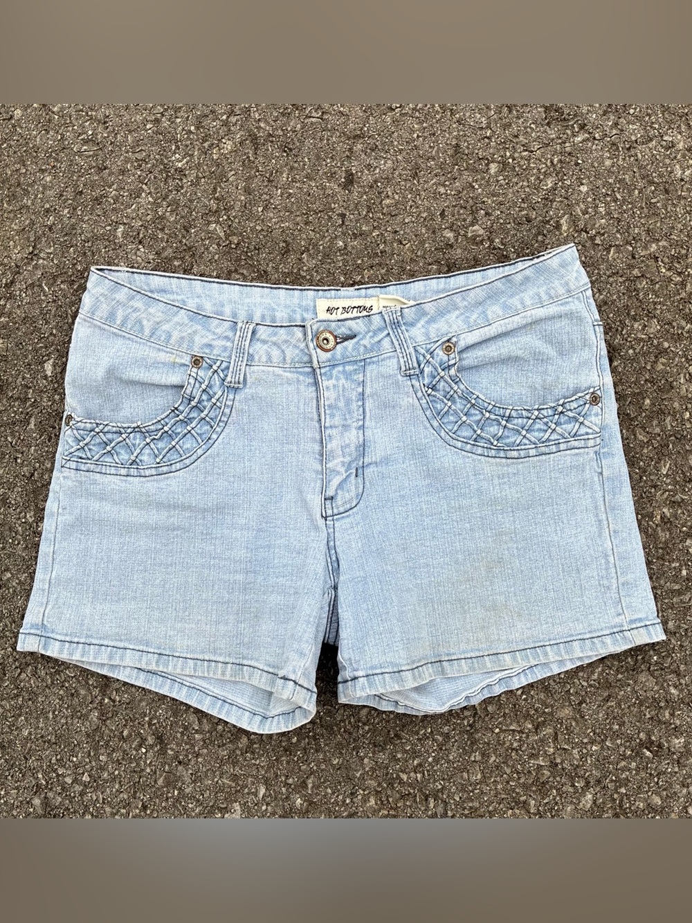Vintage Y2K Hot Bottoms Light Wash Denim Shorts Size 11/12 Boho Stretch